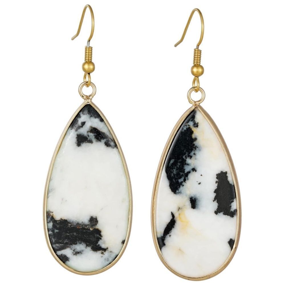 18K Yellow Gold with Natural Imperial Zebra Jasper Stone Dangling Hook Earrings